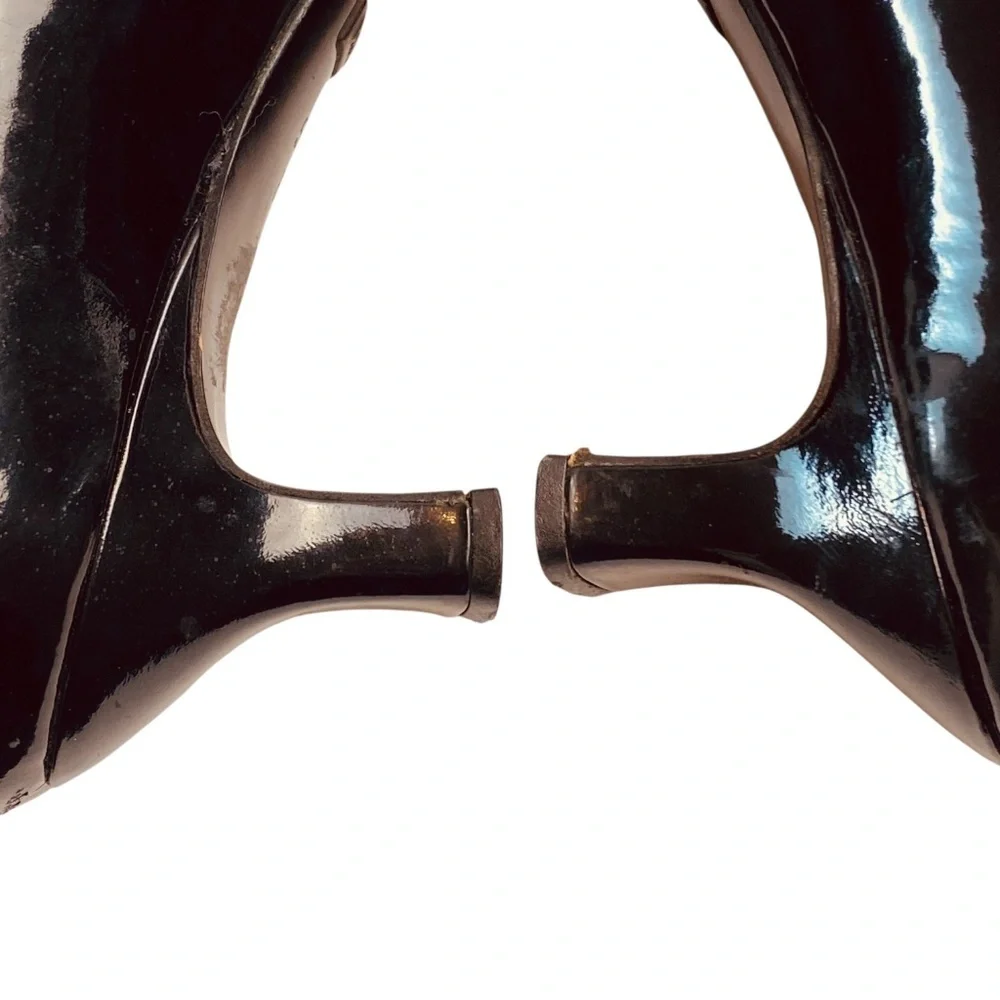 BALLY Vintage Women’s Patent Leather Uberta-05 Heels Square Toe In Black Size 8 - Picture 11 of 12